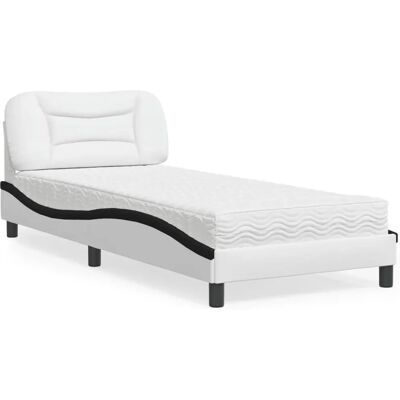 vidaXL Bett Mit Matratze Kunstleder Weiß Schwarz 90x200cm - Bett vidaXL Bett Mit Matratze Kunstleder Weiß Schwarz 90x200cm - Bett