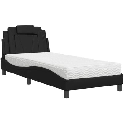 vidaXL Bett mit Matratze - Schwarz Kunstleder - 90x200 cm - Bett vidaXL Bett mit Matratze - Schwarz Kunstleder - 90x200 cm - Bett