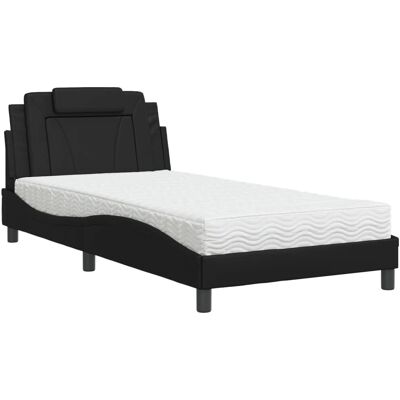 vidaXL Bett mit Matratze - Schwarz Kunstleder 100x200cm - Bett vidaXL Bett mit Matratze - Schwarz Kunstleder 100x200cm - Bett