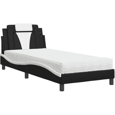 vidaXL Bett Mit Matratze - Schwarz Weiß Kunstleder - 180x200 cm - Bett vidaXL Bett Mit Matratze - Schwarz Weiß Kunstleder - 180x200 cm - Bett