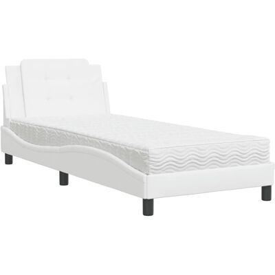 vidaXL Bett Mit Matratze Kunstleder Weiß 90x200 cm vidaXL Bett Mit Matratze Kunstleder Weiß 90x200 cm