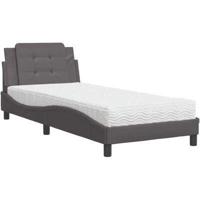 vidaXL Bett - Grau - Kunstleder - 90x200 cm - Bett vidaXL Bett - Grau - Kunstleder - 90x200 cm - Bett