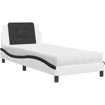 vidaXL Bett Mit Matratze Kunstleder - Weiß & Schwarz - 90x200 cm - Bett vidaXL Bett Mit Matratze Kunstleder - Weiß & Schwarz - 90x200 cm - Bett