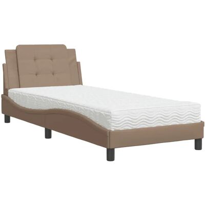 vidaXL Bett mit Matratze - Moderner Cappuccino Kunstleder-Bett - 218x105 cm vidaXL Bett mit Matratze - Moderner Cappuccino Kunstleder-Bett - 218x105 cm