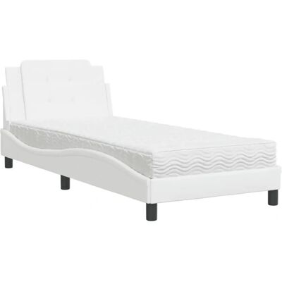 vidaXL Weißes Kunstlederbett mit Matratze - Bett vidaXL Weißes Kunstlederbett mit Matratze - Bett