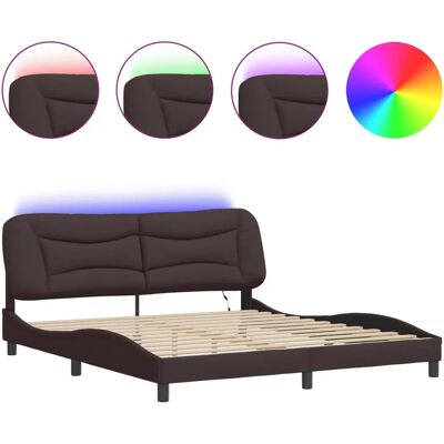 VidaXL Bettrahmen mit LED-Lichtern - 140x190cm - Dunkelbraun - Bettgestell VidaXL Bettrahmen mit LED-Lichtern - 140x190cm - Dunkelbraun - Bettgestell