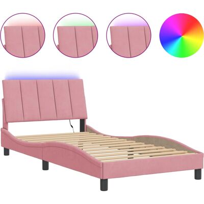VidaXL 3213798 Bettgestell - Pink Velours LED-Lichter Modern Welle VidaXL 3213798 Bettgestell - Pink Velours LED-Lichter Modern Welle