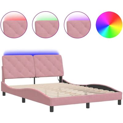 vidaXL Bettgestell - LED-Leuchten, Samt, Rosa - Bettgestell vidaXL Bettgestell - LED-Leuchten, Samt, Rosa - Bettgestell