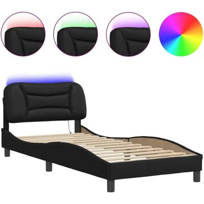 Cadre de lit avec lumières LED - Noir - 90x190 cm - Simple - Matelas non inclus - Publicité Cadre de lit avec lumières LED - Noir - 90x190 cm - Simple - Matelas non inclus - Publicité