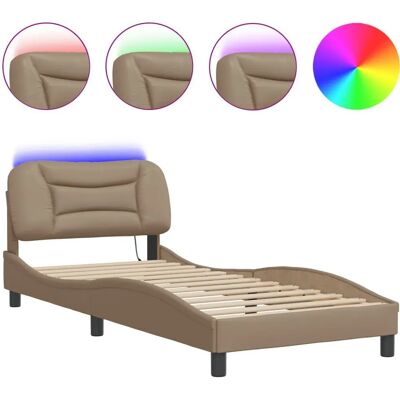 vidaXL Bettgestell mit LED-Lichtern - Bettbasis Cappuccino 90x200 cm Kunstleder vidaXL Bettgestell mit LED-Lichtern - Bettbasis Cappuccino 90x200 cm Kunstleder