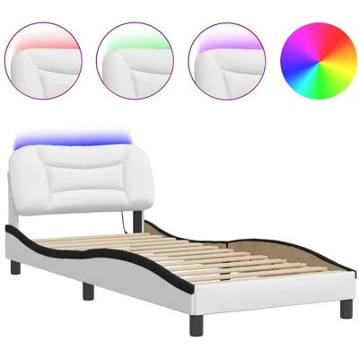 vidaXL 3213912 Bettgestell mit LED - Weiß Schwarz 90x200 cm Kunstleder vidaXL 3213912 Bettgestell mit LED - Weiß Schwarz 90x200 cm Kunstleder