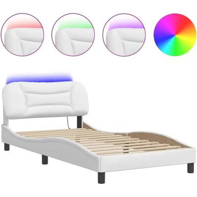VidaXL Bed Frame met LED-verlichting - 100x200 cm Wit Kunstleer VidaXL Bed Frame met LED-verlichting - 100x200 cm Wit Kunstleer