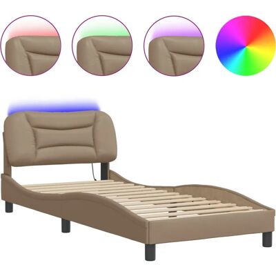 vidaXL Bettgestell mit LED-Lichtern - 100x200 cm Kunstleder - Cappuccino vidaXL Bettgestell mit LED-Lichtern - 100x200 cm Kunstleder - Cappuccino