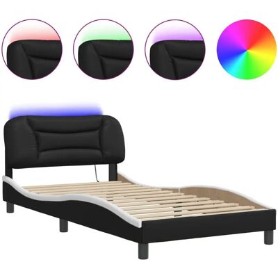 vidaXL Bettgestell mit LED - 100x200 cm Kunstleder - Schwarz Weiß - Bettgestell vidaXL Bettgestell mit LED - 100x200 cm Kunstleder - Schwarz Weiß - Bettgestell
