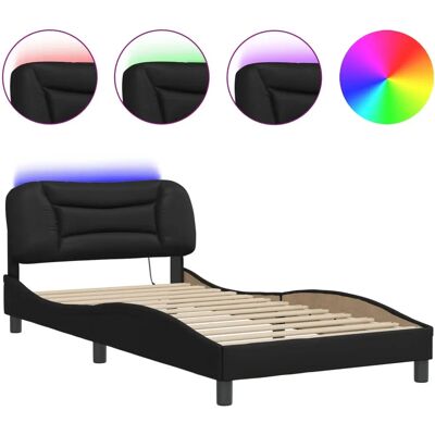 vidaXL Bettgestell mit LED-Lichtern - Schwarz - 120x200 cm - Kunstleder vidaXL Bettgestell mit LED-Lichtern - Schwarz - 120x200 cm - Kunstleder