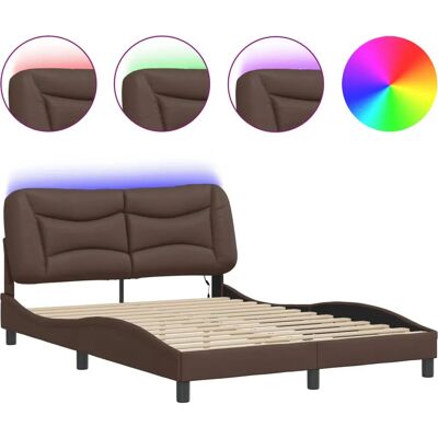 vidaXL Bettgestell mit LED-Lichtern Braun 140x190 cm Kunstleder - Bettgestell vidaXL Bettgestell mit LED-Lichtern Braun 140x190 cm Kunstleder - Bettgestell
