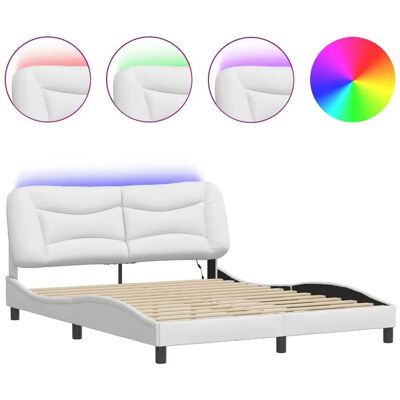 vidaXL Bettgestell mit LED-Beleuchtung Weiß 160x200 cm Kunstleder - Bettgestell vidaXL Bettgestell mit LED-Beleuchtung Weiß 160x200 cm Kunstleder - Bettgestell