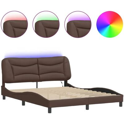 vidaXL Bettrahmen mit LED-Lichtern Home Bettgestell Braun 160x200 cm Kunstleder vidaXL Bettrahmen mit LED-Lichtern Home Bettgestell Braun 160x200 cm Kunstleder