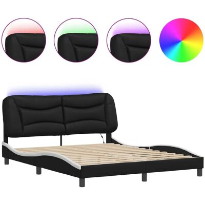 vidaXL Bed Frame with LED Lights - Bed Frame, Black and White, 160x200 cm vidaXL Bed Frame with LED Lights - Bed Frame, Black and White, 160x200 cm