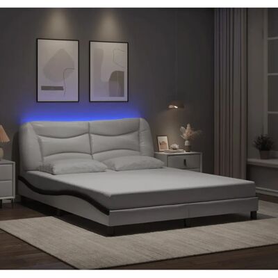 vidaXL Bettrahmen mit LED-Lichtern - Modern 160x200cm Kunstleder Schwarz & Weiß vidaXL Bettrahmen mit LED-Lichtern - Modern 160x200cm Kunstleder Schwarz & Weiß