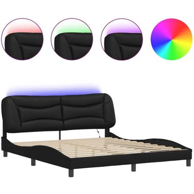vidaXL Bettgestell mit LED-Lichtern Schwarz 180x200 cm Super King Kunstleder vidaXL Bettgestell mit LED-Lichtern Schwarz 180x200 cm Super King Kunstleder