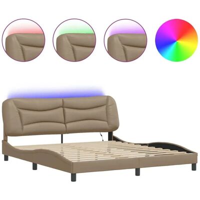 vidaXL Bettgestell Mit LED Kunstleder Cappuccino - Super King 180x200 cm vidaXL Bettgestell Mit LED Kunstleder Cappuccino - Super King 180x200 cm