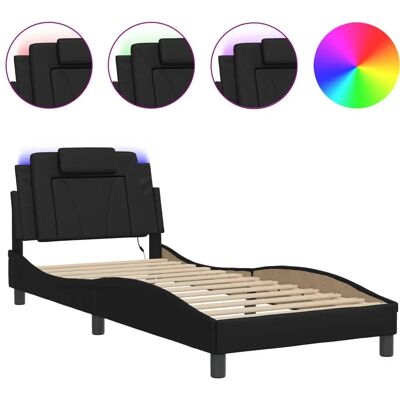 VidaXL Bettrahmen mit LED-Lichtern - Modern 90x190cm Schwarz VidaXL Bettrahmen mit LED-Lichtern - Modern 90x190cm Schwarz