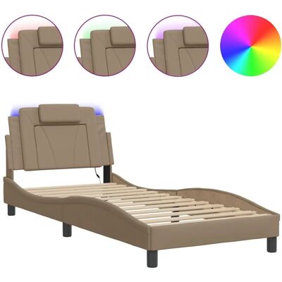 vidaXL bedframe met LED-licht - Bruin - 90x190 cm - Modern ontwerp vidaXL bedframe met LED-licht - Bruin - 90x190 cm - Modern ontwerp