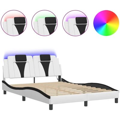 vidaXL Bettgestell Mit Led Kunstleder Farbe: Weiß und Schwarz - 140x190 cm vidaXL Bettgestell Mit Led Kunstleder Farbe: Weiß und Schwarz - 140x190 cm