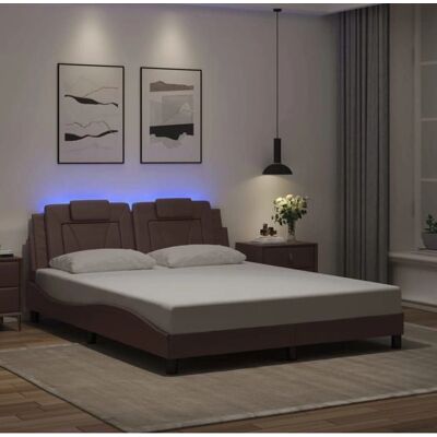 vidaXL Bettgestell mit LED-Lichtern Braun 160x200cm vidaXL Bettgestell mit LED-Lichtern Braun 160x200cm