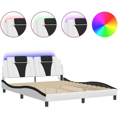 vidaXL Bettrahmen mit LED-Lichtern - Weiß/Schwarz 160x200 cm vidaXL Bettrahmen mit LED-Lichtern - Weiß/Schwarz 160x200 cm