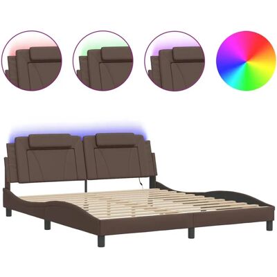 vidaXL Bettgestell mit LED-Leuchten Braunes Kunstleder 180x200cm vidaXL Bettgestell mit LED-Leuchten Braunes Kunstleder 180x200cm