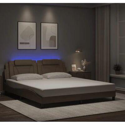 vidaXL Bettgestell mit LED, Kunstleder, 180x200 cm, Cappuccino-Braun - Schlafzimmermöbel vidaXL Bettgestell mit LED, Kunstleder, 180x200 cm, Cappuccino-Braun - Schlafzimmermöbel