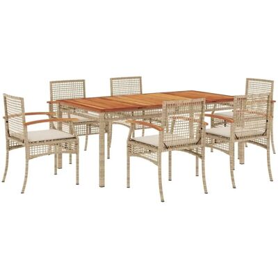 vidaXL 7-delige tuin eettafelset met kussens - Beige Poly Rattan vidaXL 7-delige tuin eettafelset met kussens - Beige Poly Rattan