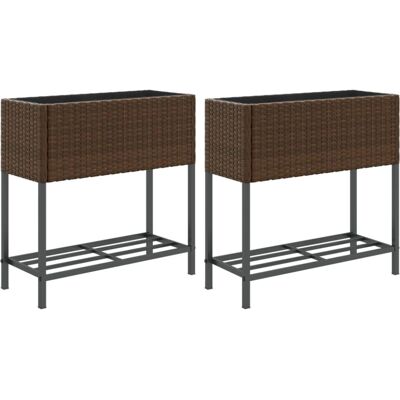 vidaXL Gartenkübel mit Regal - Braun Poly Rattan - Gartentyp vidaXL Gartenkübel mit Regal - Braun Poly Rattan - Gartentyp