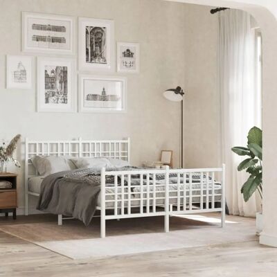 vidaXL Wit metalen bedframe met hoofdbord - Bedtype vidaXL Wit metalen bedframe met hoofdbord - Bedtype