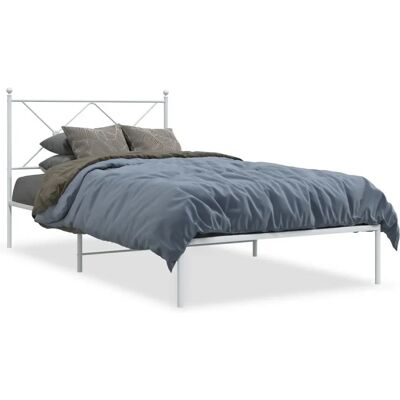 vidaXL 376545 Weißes Metallbett mit Kopfteil - Bettgestell vidaXL 376545 Weißes Metallbett mit Kopfteil - Bettgestell