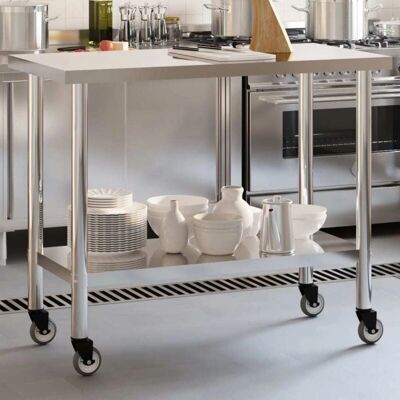 vidaXL Edelstahl Küchenarbeits tisch mit Rollen - 110x55x85 cm vidaXL Edelstahl Küchenarbeits tisch mit Rollen - 110x55x85 cm