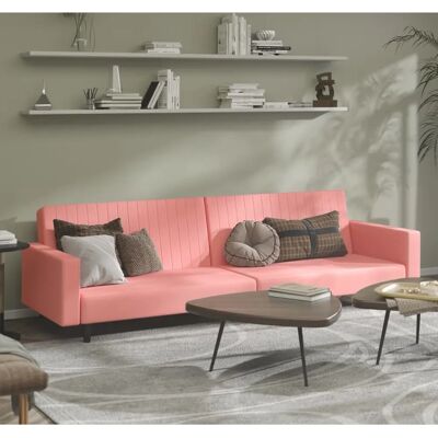 VIDAXL Canapé-Lit Velours Rose 2-en-1 - Publicité VIDAXL Canapé-Lit Velours Rose 2-en-1 - Publicité