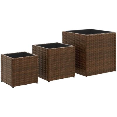 vidaXL Tuinplanters 3 stuks Bruin Poly Rattan - Garden Planters vidaXL Tuinplanters 3 stuks Bruin Poly Rattan - Garden Planters