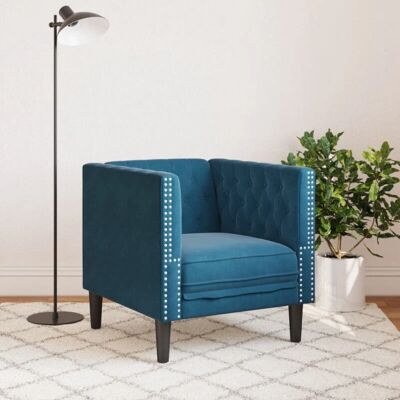 VIDAXL Fauteuil Chesterfield en Velours Bleu - Fauteuil VIDAXL Fauteuil Chesterfield en Velours Bleu - Fauteuil