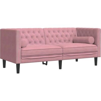 Canapé Chesterfield 2 places avec coussins en velours rose - Canapé - Publicité Canapé Chesterfield 2 places avec coussins en velours rose - Canapé - Publicité