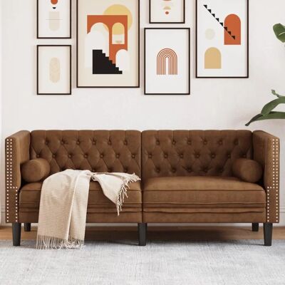 Canapé Chesterfield 2 Places Marron Simili Cuir - Canapé - Publicité Canapé Chesterfield 2 Places Marron Simili Cuir - Canapé - Publicité