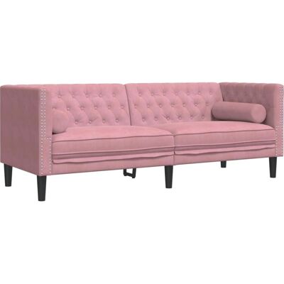 vidaXL Roze Chesterfield Fluwelen 3-Zitsbank - Meubel vidaXL Roze Chesterfield Fluwelen 3-Zitsbank - Meubel