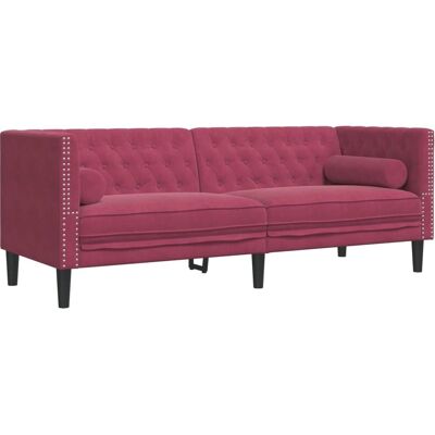 Sofá Chesterfield 3 plazas terciopelo rojo vino - Sofá Sofá Chesterfield 3 plazas terciopelo rojo vino - Sofá