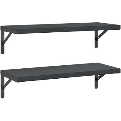 vidaXL Wall Shelves - 2 pcs Black Stainless Steel - Wall Shelves vidaXL Wall Shelves - 2 pcs Black Stainless Steel - Wall Shelves