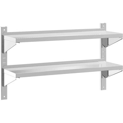 vidaXL Wandregal Mit 2 Böden Silbern Edelstahl 100x30x60 cm - Wandregal vidaXL Wandregal Mit 2 Böden Silbern Edelstahl 100x30x60 cm - Wandregal