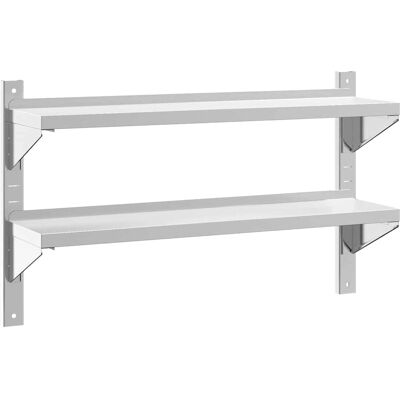 Étagère murale double vidaXL Acier inoxydable Argent - Étagère - Publicité Étagère murale double vidaXL Acier inoxydable Argent - Étagère - Publicité