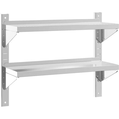 Étagère murale double vidaXL 75x23,5x60 cm Acier inoxydable argenté - Étagère - Publicité Étagère murale double vidaXL 75x23,5x60 cm Acier inoxydable argenté - Étagère - Publicité