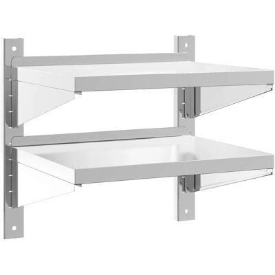 Étagère murale vidaXL 2 niveaux Acier inoxydable Argent - Étagère murale - Publicité Étagère murale vidaXL 2 niveaux Acier inoxydable Argent - Étagère murale - Publicité